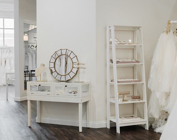 Jewelry is carefully curated to offer a sparkly collection on both sides of the wow space, for the perfect finishing touch with a bride’s wedding dress. Pearl headbands, gloves and delicate hair pieces are just a few of the things brides will find here.