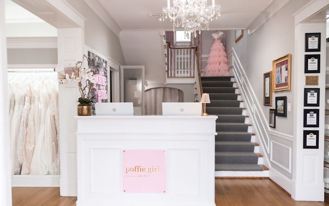 Poffie Girls’ front desk area features a staircase leading up to its prom section.