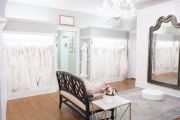 Poffie Girls’ fifth bridal room area. Clean dresses are kept out for viewing in this room.