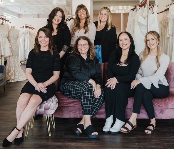 Part of the Sophia’s Bridal Southport team, including Store Manager Anna Bair, Owner Jessica Limeberry, District Manager Alyssa Wray Ballard, and Stylists Jenny, Sheree, Ashely and Audrie, pictured from back  L to R.